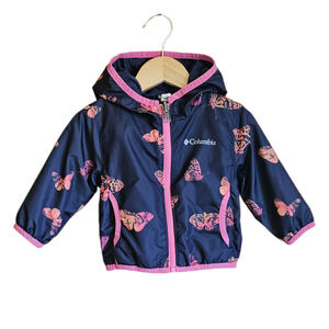 Columbia Baby Girls 3-6M Reversible Windbreaker Jacket Navy Pink Butterfly